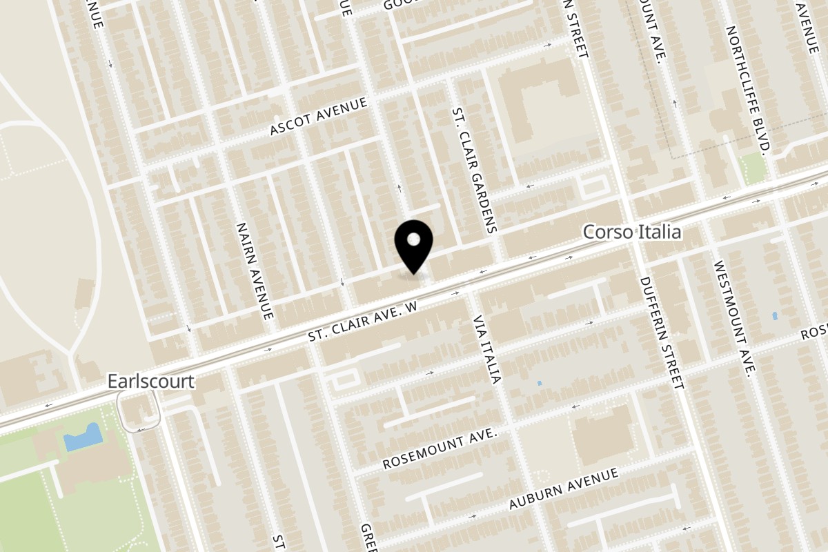 Map showing the location of Rio 40° Restaurant on 1256 Saint Clair Avenue West in Toronto